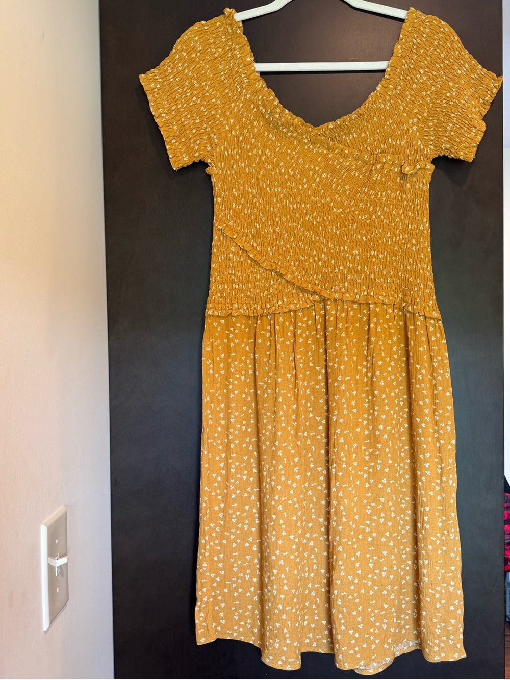 JOLT Mustard Yellow Floral On/Off Shoulder Smocked Dress